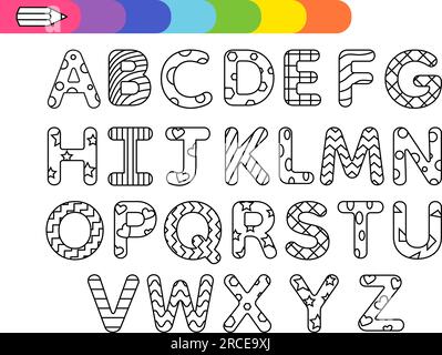 Stile bambini alfabeto disegno a colori, divertente abc infantile lettere grandi illustrazione vettoriale Illustrazione Vettoriale