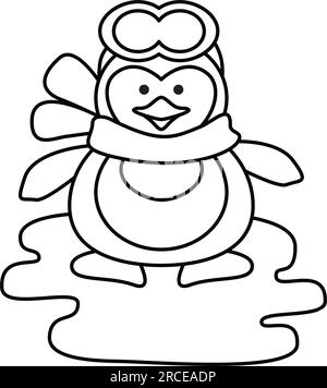 Graziosa pagina invernale per colorare i pinguini. Line art design per libri da colorare per bambini. Illustrazione vettoriale. Illustrazione Vettoriale
