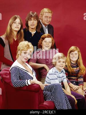 Dave Madden, David Cassidy, Danny Bonaduce, Shirley Jones, Brian Forster, Suzanne Crough, Susan Dey, 'The Partridge Family', circa (1972). Crediti fotografici: ABC Foto Stock