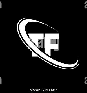 Logo TF. Design T F. Lettera TF bianca. Logo TF/T F Letter. Logo del monogramma maiuscolo con cerchio collegato TF con lettera iniziale. Illustrazione Vettoriale