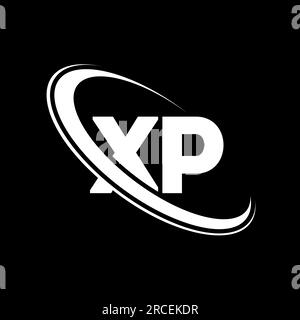Logo XP. Design X P. Lettera XP bianca. Logo XP/X P Letter. Logo monogramma maiuscolo con cerchio XP collegato iniziale. Illustrazione Vettoriale
