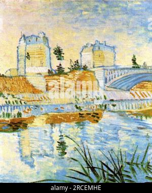 La Senna con il Pont de Clichy 1887; Parigi, Francia di Vincent van Gogh Foto Stock