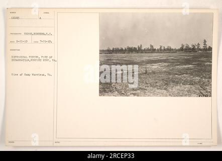 Immagine che mostra una vista di Camp Morrison, Virginia, situato presso il porto di imbarco a Newport News. La foto è stata scattata il 21 luglio 1919 dal fotografo Serot Newberg. Fa parte della serie storica e ha un simbolo di RECO 9-23-19. Foto Stock