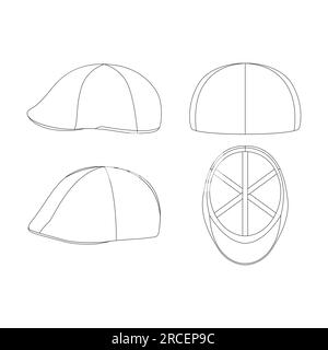 Template duckbill ivy Hat illustrazione vettoriale disegno con schizzo piatto che delinea i copricapo Illustrazione Vettoriale