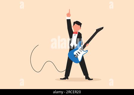 Disegno in stile cartone animato business flat giovane musicista maschile suona la chitarra elettrica. Un uomo che si pratica a suonare la chitarra. Il chitarrista esegue la musica d'instr Foto Stock