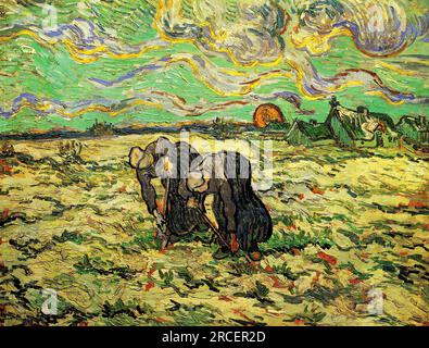 Due donne contadine scavano in campo con la neve 1890; Saint-rémy-de-provence, Francia di Vincent van Gogh Foto Stock