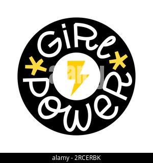 Timbro con logo GIRL POWER. Parola di potere femminile. Design grafico di tendenza con testo femminile e fulmine. Illustrazione vettoriale Stampa del progetto per t sh Illustrazione Vettoriale