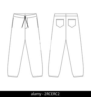 Pantaloni tute modello disegno vettoriale con disegno piatto che delinea la collezione di abbigliamento Illustrazione Vettoriale