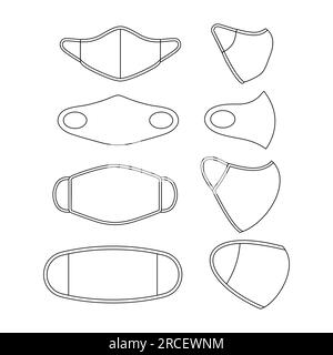 Set di modelli illustrazione maschera facciale disegno piatto insieme di modelli contorni Illustrazione Vettoriale