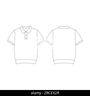 Modello di polo a manica corta in maglia illustrazione vettoriale profilo piatto con disegno a schizzo Illustrazione Vettoriale