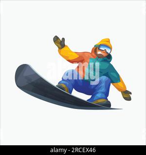 un cartone animato da snowboarder estremo su bianco Illustrazione Vettoriale