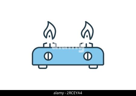 Icona della stufa a gas. icona relativa a cucine, elettrodomestici. Design a icone a linea piatta. Semplice progettazione vettoriale modificabile Illustrazione Vettoriale