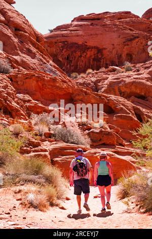 "Turisti che visitano la Valle del fuoco" Nevada USA Foto Stock