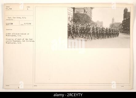 Foto ravvicinata di una parte del Composite Regiment durante la First Division Parade a Washington, D.C. Questa immagine è stata scattata dal sergente Joe Hitz il 30 febbraio 1909. L'immagine appartiene alla collezione con il numero di identificazione 63.748 ed è stata rilasciata il 17 settembre 1919. Le annotazioni indicano che la foto è stata scattata all'Occidental Hotel. Foto Stock