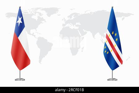 Cile e Capo Verde bandiere per un incontro ufficiale sullo sfondo della mappa mondiale. Illustrazione Vettoriale