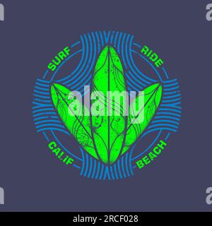 Surf Graphics Surf Ride California Beach Typographic Surf board Vector Line Drawn fashion for Summer t shirt stampa etichetta grafica Vector Illustrazione Vettoriale