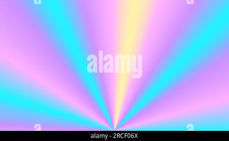Sfondo olografico arcobaleno. Immagine vettoriale di raggi di luce rosa, blu e giallo. Illustrazione Vettoriale