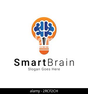 Smart Brain con logo Bulb Design logotipo idea creativa Illustrazione Vettoriale