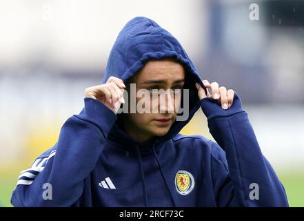 La scozzese Lauren Davidson davanti alla partita amichevole femminile al Kilmac Stadium di Dundee. Data immagine: Venerdì 14 luglio 2023. Foto Stock