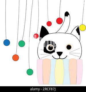 Fumetto cat in cupcate con sfere; illustrazione vettoriale Illustrazione Vettoriale
