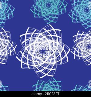 Motivo senza cuciture con stelle con linee luminose e sfondo blu; design astratto a stella su sfondo blu illustrazione vettoriale, può essere utilizzato per Natale p Illustrazione Vettoriale