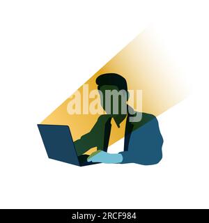 Uomo che lavora su un notebook. Uomo d'affari al portatile. Illustrazione Vettoriale