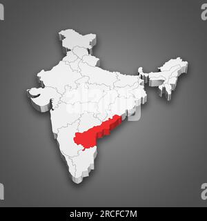 Posizione dello stato dell'Andhra Pradesh all'interno della mappa dell'India. Illustrazione 3D. Foto Stock