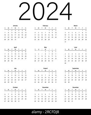 Calendario mensile per 2024 anni. La settimana inizia domenica. Illustrazione vettoriale Illustrazione Vettoriale