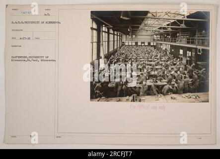 Falegnami della University of Minnesota di St. Paul, Minnesota, impegnato in attività militari durante la prima guerra mondiale Questa fotografia, scattata dalla S.A.T.C. dell'Università del Minnesota, mostra i falegnami che lavorano attivamente. L'immagine è contrassegnata con "solo per uso ufficiale". Foto Stock