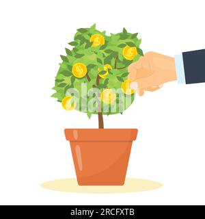 raccolta manuale di denaro dall'albero; investimenti, profitti, concetto di pensionamento - illustrazione vettoriale Illustrazione Vettoriale