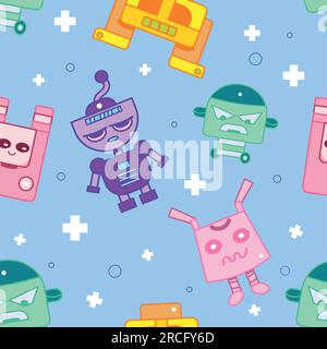 Sfondo di pattern senza cuciture con icone giocattolo robot Vector Illustrazione Vettoriale
