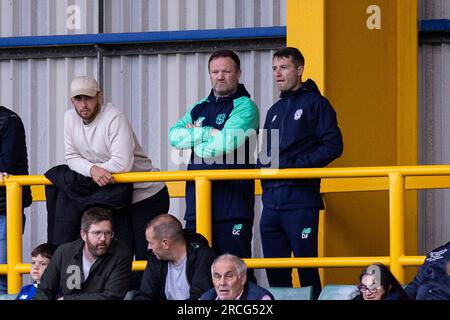 Barry, Regno Unito. 14 luglio 2023. Cardiff City Head of Academy Gavin Chesterfield ha assistito al primo semestre. Barry Town United contro Cardiff City u21 in amichevole pre-stagionale al Jenner Park il 14 luglio 2023. Crediti: Lewis Mitchell/Alamy Live News Foto Stock