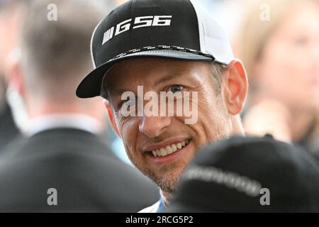 Goodwood, Regno Unito. 14 luglio 2023. Jensen Button al Goodwood Festival of Speed al Goodwood Circuit di Goodwood, Regno Unito, il 14 luglio 2023. Foto di Phil Hutchinson. Solo per uso editoriale, licenza necessaria per uso commerciale. Nessun utilizzo in scommesse, giochi o pubblicazioni di un singolo club/campionato/giocatore. Credito: UK Sports Pics Ltd/Alamy Live News Foto Stock