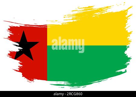 Sfondo vettore flag tratto pennello Guinea-Bissau. Striscione isolato dipinto Repubblica di Guinea-Bissau in stile grunge disegnato a mano. Illustrazione Vettoriale