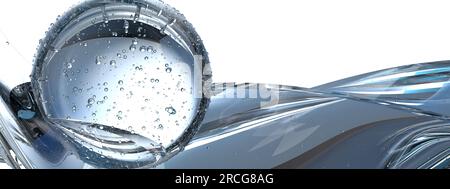 Fascia d'acqua torcente trasparente cristallo fresco astratto simile all'acqua, elegante e moderno immaginario di rendering 3D ad alta risoluzione Foto Stock