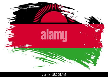 Sfondo vettore flag tratto pennello Malawi. Striscione isolato disegnato a mano in stile grunge dipinto Malawian. Illustrazione Vettoriale