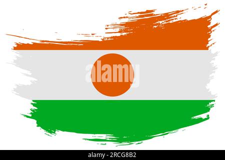 Sfondo vettore flag tratto pennello Niger. Striscione isolato in stile grunge disegnato a mano e dipinto nigeriano. Illustrazione Vettoriale