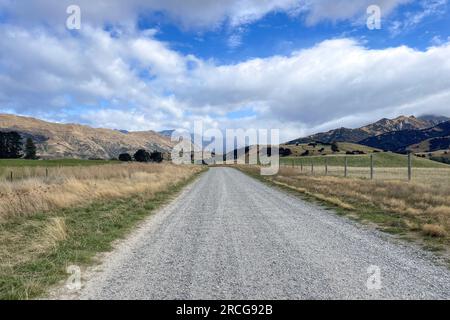 Guida attraverso un allevamento agricolo di pecore rurale negli altopiani delle alpi meridionali Foto Stock