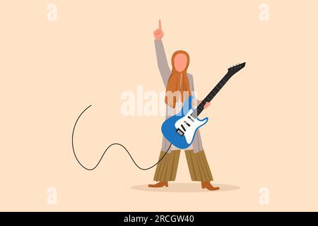 Disegno di business design musicista araba che suona chitarra elettrica. Donna che si pratica a suonare la chitarra. Il chitarrista si esibisce suonando strumentazioni musicali Foto Stock