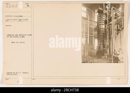 Vista interna ed esterna dello stabilimento di Toloul, scattata il 15 febbraio 1919. La fotografia mostra un olio di lavaggio ancora utilizzato nell'impianto. E' stato superato dal M.I.D. Censor il 19 febbraio 1919. Il fotografo era N.A. Combs. Foto Stock