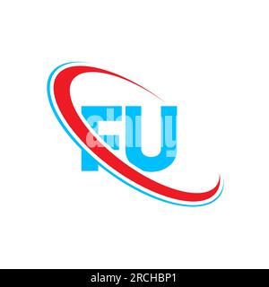 Logo FU F U Letter. Lettera iniziale con il logo del monogramma iniziale del cerchio maiuscolo con collegamento rosso e blu. Logo FU, design F U Illustrazione Vettoriale
