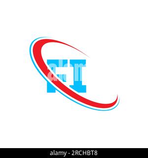 Logo FI F i Letter. Lettera iniziale FI Linked Circle Upercase monogram logo rosso e blu. Logo FI, design F i Illustrazione Vettoriale