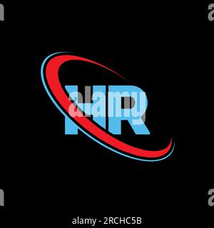 Logo HR H R Letter. Lettera iniziale HR Linked Circle logo monogramma maiuscolo rosso e blu. Logo HR, design H R. Illustrazione Vettoriale