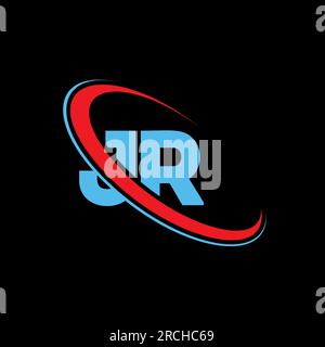 Logo JR J R Letter. Lettera iniziale JR con il logo rosso e blu con il monogramma del cerchio in maiuscolo. Logo JR, design JR Illustrazione Vettoriale