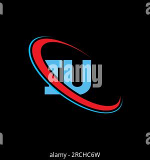 Logo IU i U Letter. Lettera iniziale IU con logo monogramma maiuscola rosso e blu con cerchio collegato. Logo IU, design i U Illustrazione Vettoriale