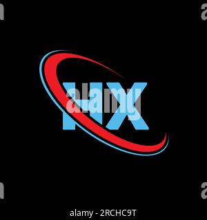 Logo HX H X Letter. Lettera iniziale HX cerchio maiuscola logo monogramma rosso e blu. Logo HX, design H X. Illustrazione Vettoriale