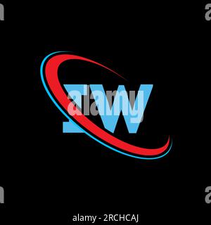 Logo IW i W Letter. Lettera iniziale IW con cerchio maiuscola, logo rosso e blu con monogramma. Logo IW, design i W Illustrazione Vettoriale