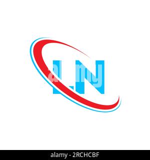 Logo LN L N Letter. Lettera iniziale LN con logo monogramma maiuscolo con cerchio collegato rosso e blu. Logo LN, design L N Illustrazione Vettoriale