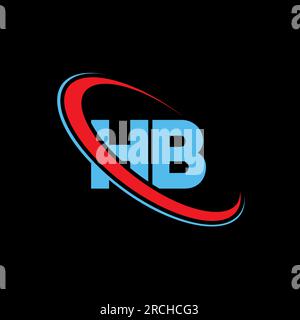 Logo HB H B Letter. Logo rosso e blu con lettera iniziale HB Linked Circle upercase monogram. Logo HB, design H B. Illustrazione Vettoriale