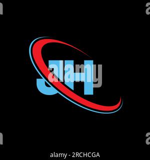 Logo JH J H Letter. Lettera iniziale JH con cerchio maiuscola logo monogramma rosso e blu. Logo JH, design JH Illustrazione Vettoriale